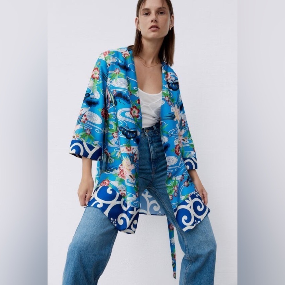 Zara belted printed kaftan wrap top - Picture 2 of 8